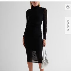 Express Mesh Mock Neck Long Sleeve Ruched Midi Dress Women’s Large